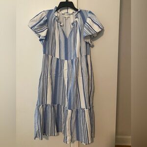 Wonderly Blue and White Tiered Midi Dress